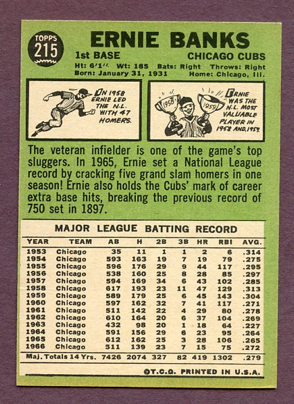 1967 Topps Baseball #215 Ernie Banks Cubs NR-MT oc 438422