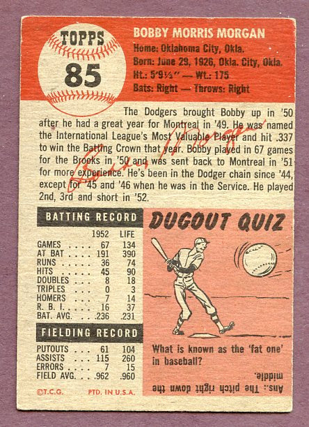 1953 Topps Baseball #085 Bobby Morgan Dodgers VG 448612