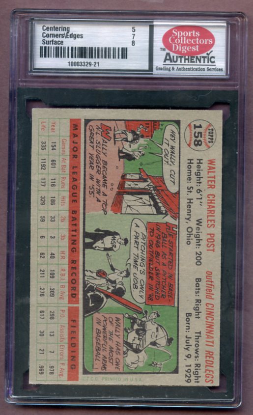 1956 Topps Baseball #158 Wally Post Reds SCD 6 EX-MT Gray 461973