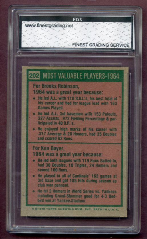 1975 Topps Baseball #202 Brooks Robinson Ken Boyer FGS 9.5 MINT+ 462156