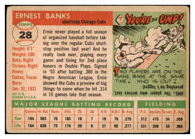 1955 Topps Baseball #028 Ernie Banks Cubs Fair 465319