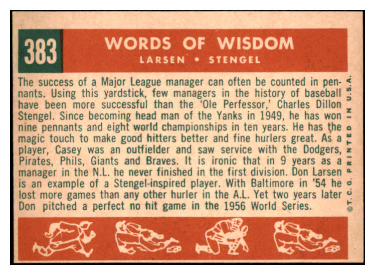 1959 Topps Baseball #383 Casey Stengel Don Larsen EX-MT 465964