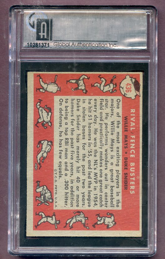 1958 Topps Baseball #436 Willie Mays Duke Snider GAI 5 EX 471752
