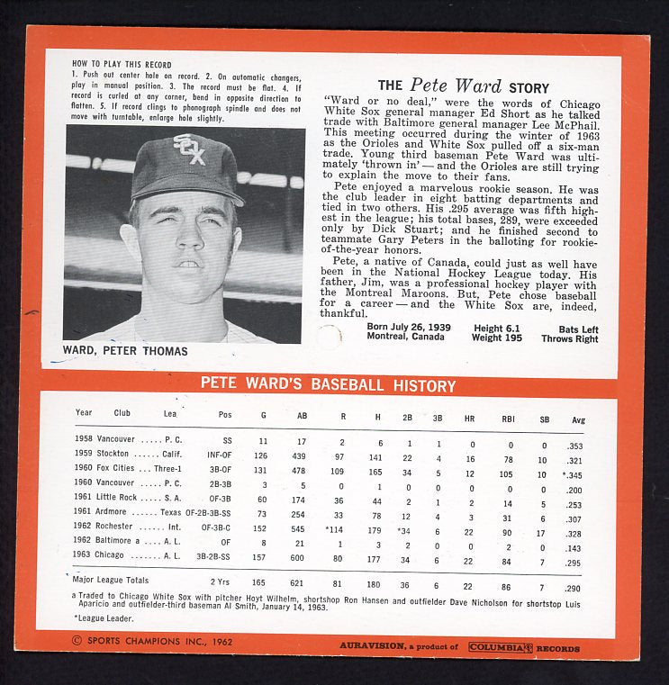 1964 Auravision Records Pete Ward White Sox VG-EX 473362 Kit Young Cards