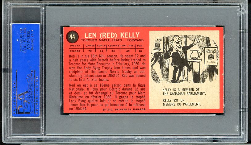 1964 Topps Hockey #044 Red Kelly Maple Leafs PSA 6 EX-MT 475351