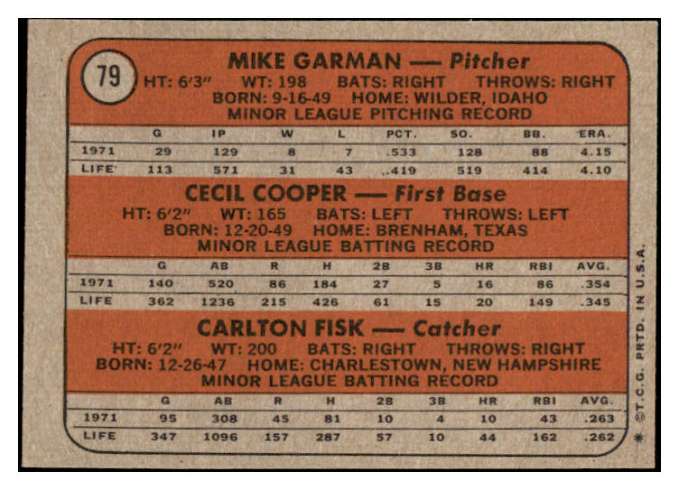 1972 Topps Baseball #079 Carlton Fisk Red Sox NR-MT 476139