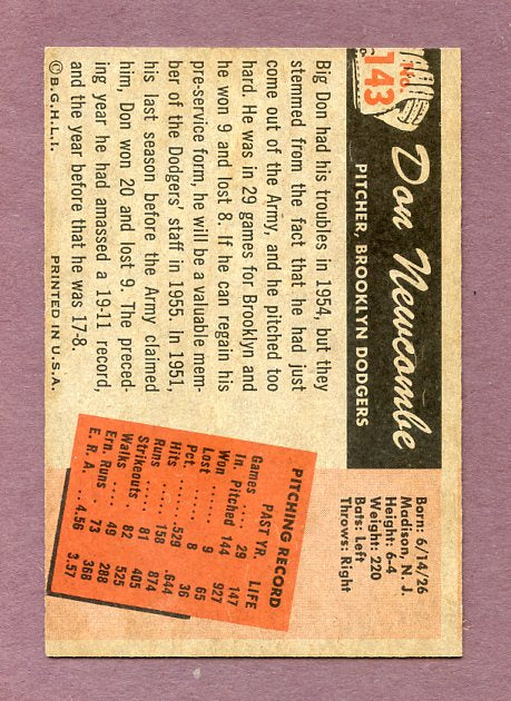 1955 Bowman Baseball #143 Don Newcombe Dodgers EX+/EX-MT 483962