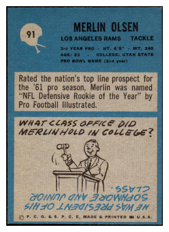 1964 Philadelphia Football #091 Merlin Olsen Rams EX-MT 484500