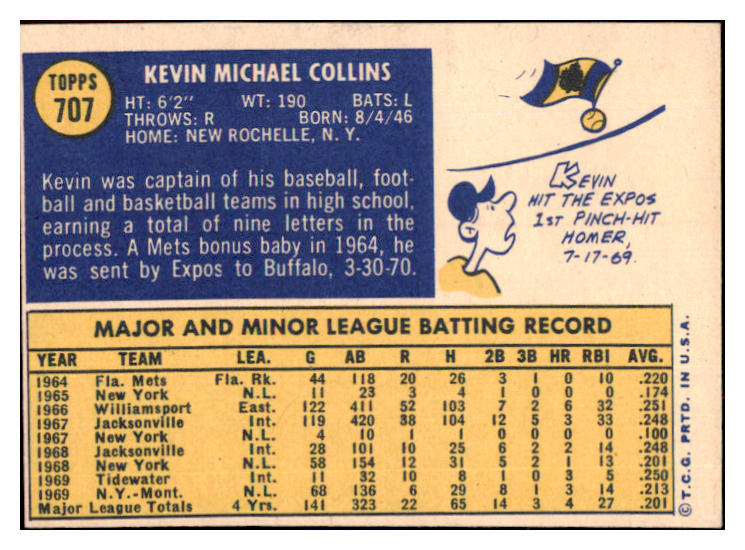 1970 Topps Baseball #707 Kevin Collins Expos EX-MT 484545