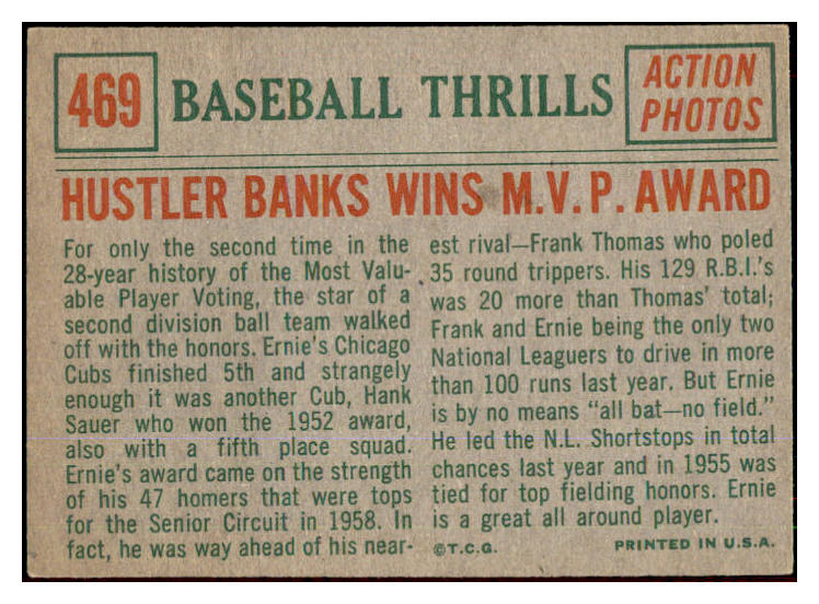 1959 Topps Baseball #469 Ernie Banks IA Cubs EX+/EX-MT 485528