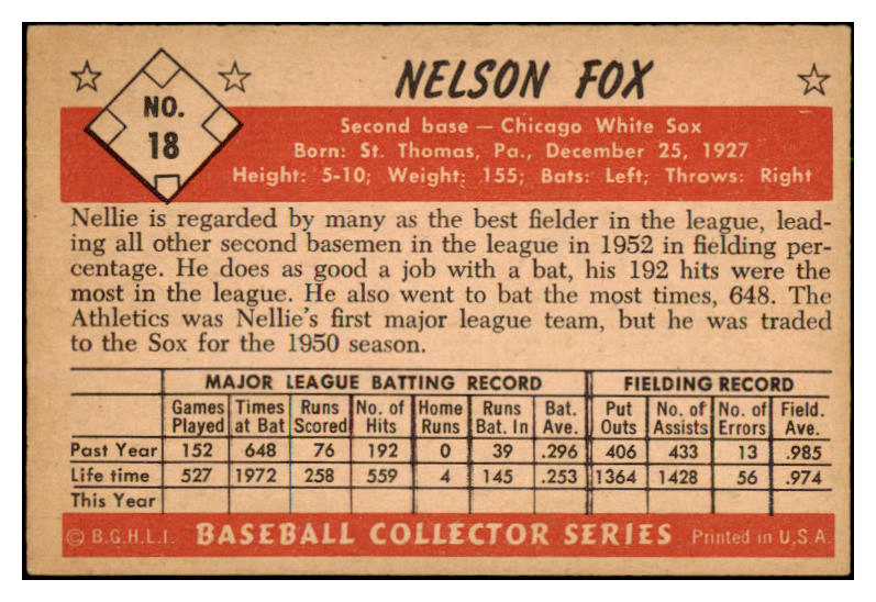 1953 Bowman Color Baseball #018 Nellie Fox White Sox EX-MT 491587
