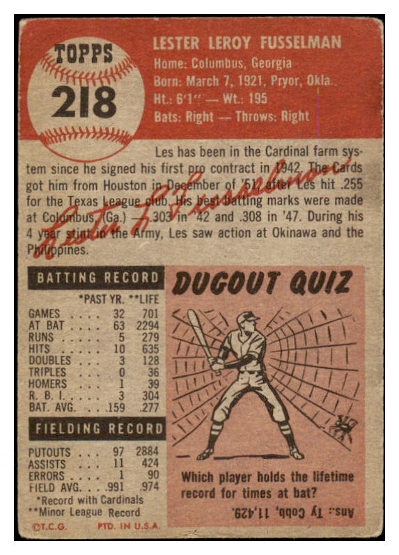 1953 Topps Baseball #218 Les Fusselman Cardinals GD-VG 491740