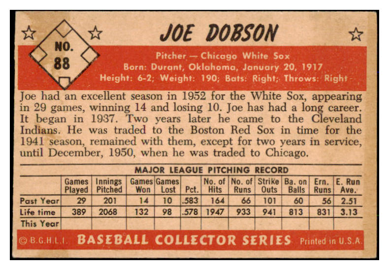 1953 Bowman Color Baseball #088 Joe Dobson White Sox EX-MT 492416
