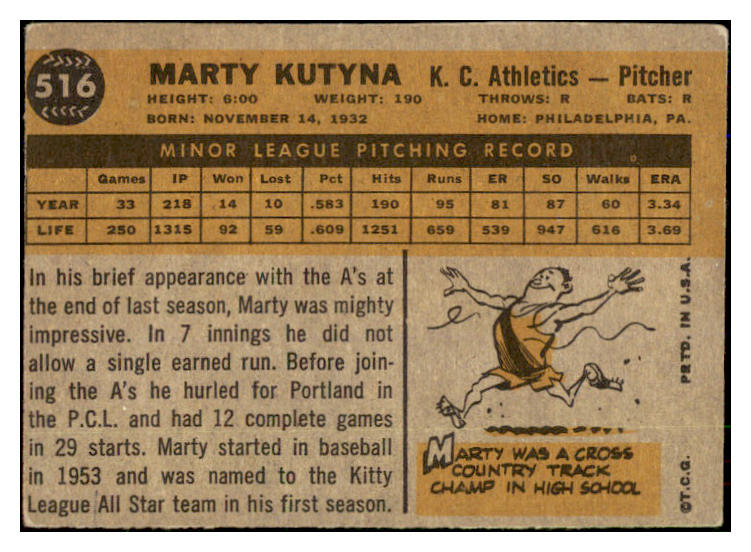 1960 Topps Baseball #516 Marty Kutyna A's VG-EX 493146