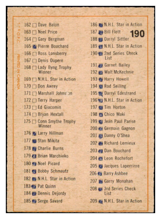 1972 O Pee Chee Hockey #190 Checklist 2 EX-MT marked 494516