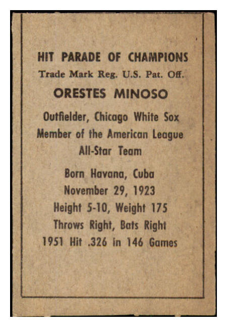 1952 Berk Ross Minnie Minoso White Sox EX 494634