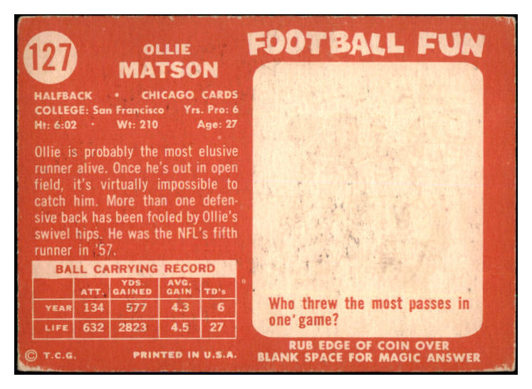 1958 Topps Football #127 Ollie Matson Cardinals VG 495249