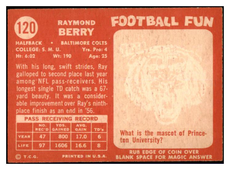 1958 Topps Football #120 Raymond Berry Colts NR-MT 495256