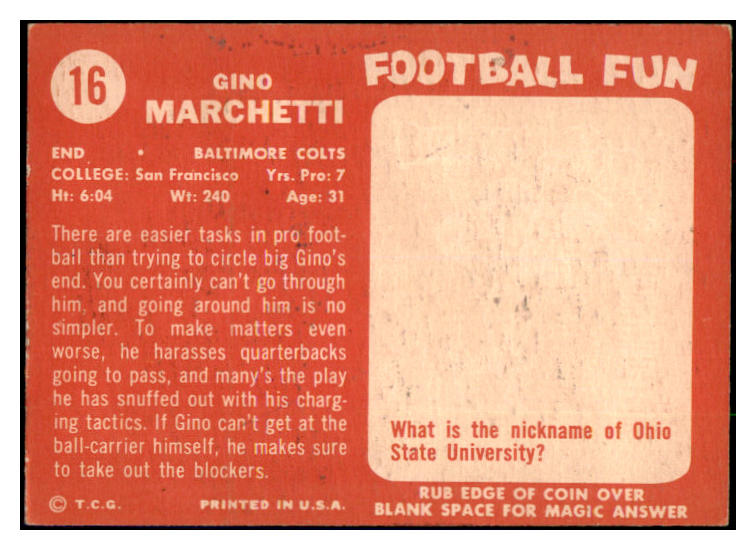 1958 Topps Football #016 Gino Marchetti Colts EX-MT 495262