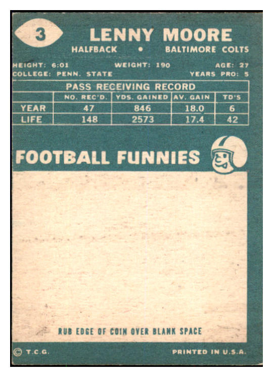 1960 Topps Football #003 Lenny Moore Colts VG-EX 495276