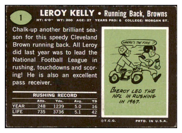 1969 Topps Football #001 Leroy Kelly Browns VG-EX 495299