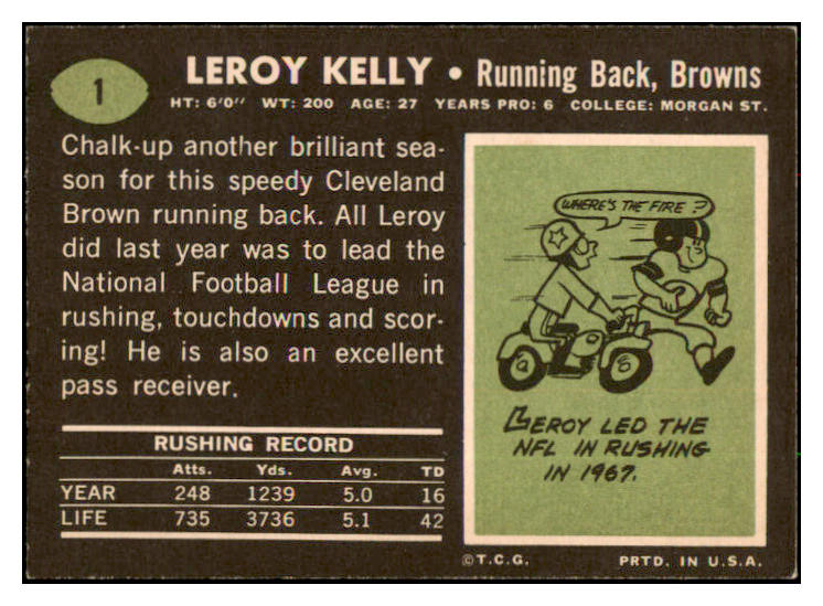 1969 Topps Football #001 Leroy Kelly Browns EX-MT 495300