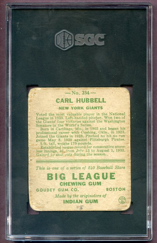 1933 Goudey #234 Carl Hubbell Giants SGC Auth 496350