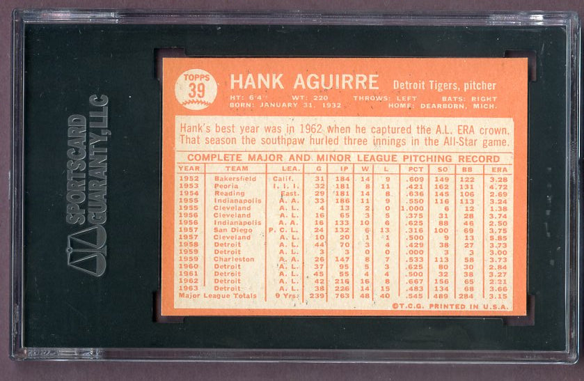 1964 Topps Baseball #039 Hank Aguirre Tigers SGC 8 NM/MT 496508