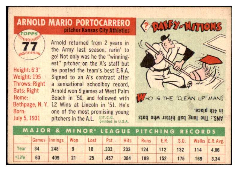 1955 Topps Baseball #077 Arnie Portocarrero A's EX-MT 497077