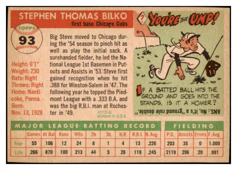 1955 Topps Baseball #093 Steve Bilko Cubs EX-MT 497106