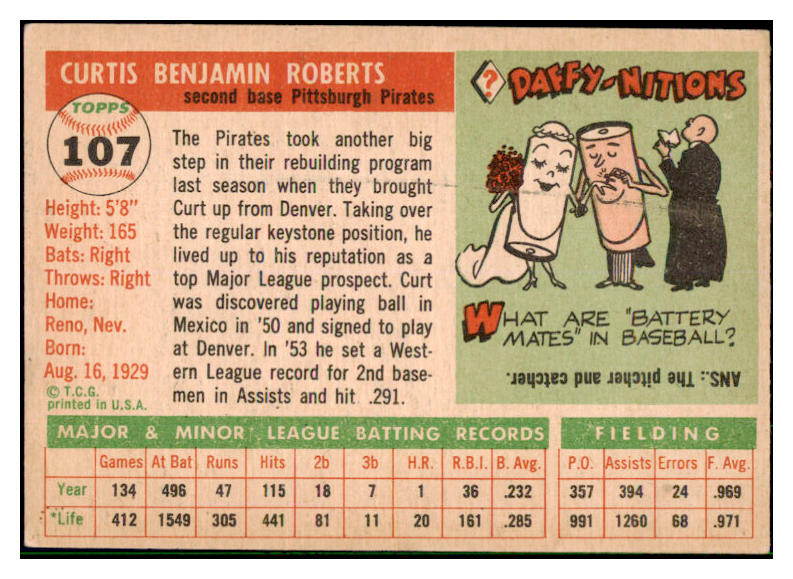 1955 Topps Baseball #107 Curt Roberts Pirates NR-MT 497137