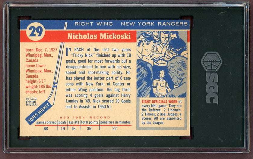 1954 Topps Hockey #029 Nick Mickoski Rangers SGC 6.5 EX-MT+ 499991