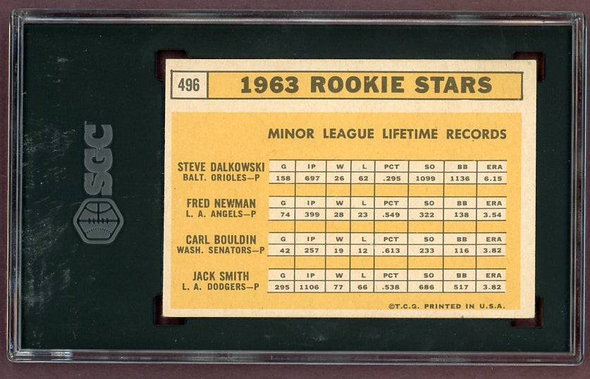 1963 Topps Baseball #496 Steve Dalkowski Orioles SGC 5 EX 500071