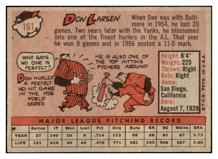 1958 Topps Baseball #161 Don Larsen Yankees EX-MT 500981