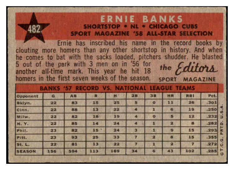 1958 Topps Baseball #482 Ernie Banks A.S. Cubs EX-MT 501971