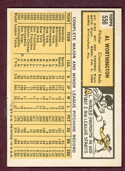1963 Topps Baseball #556 Al Worthington Reds VG-EX 503492