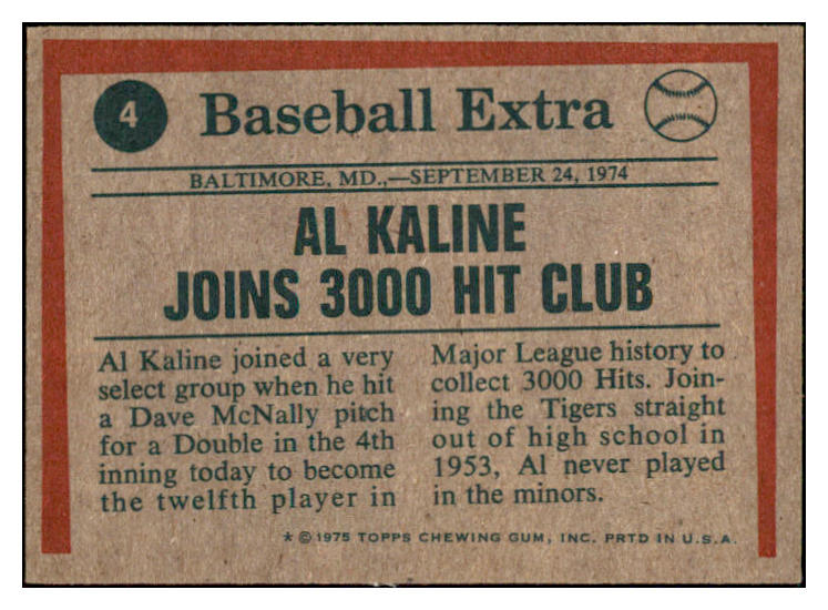 1975 Topps Baseball #004 Al Kaline HL Tigers EX-MT 505911
