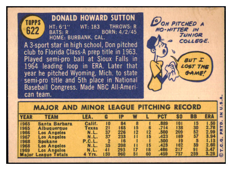 1970 Topps Baseball #622 Don Sutton Dodgers EX-MT 506162