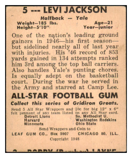 1948 Leaf Football #005 Levi Jackson Yale VG-EX 506875