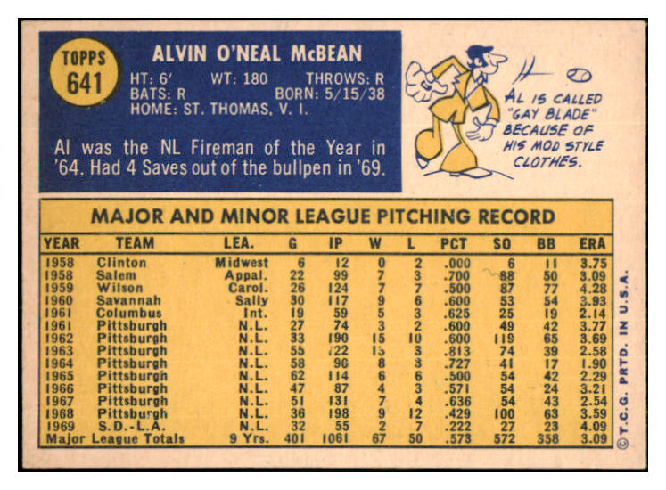 1970 Topps Baseball #641 Al Mcbean Dodgers EX-MT 507804