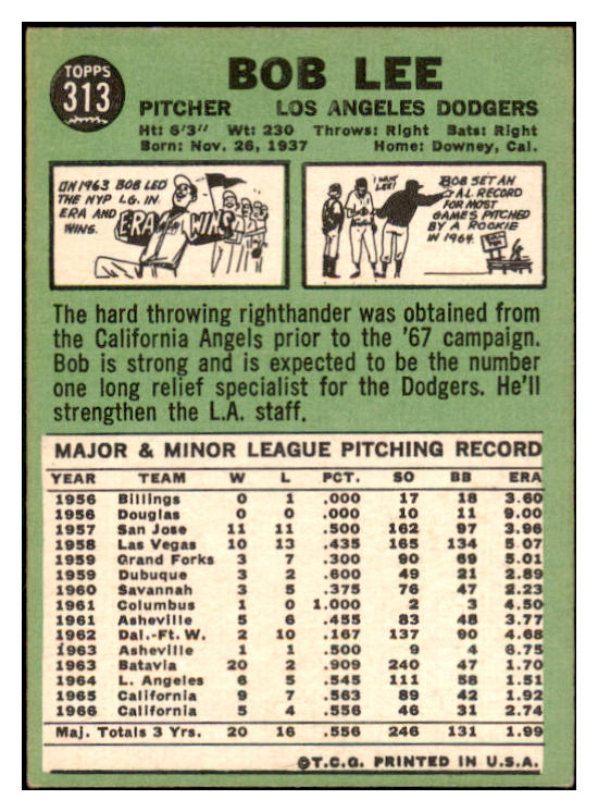 1967 Topps #313 Bob Lee Dodgers Signed Autographed 509298