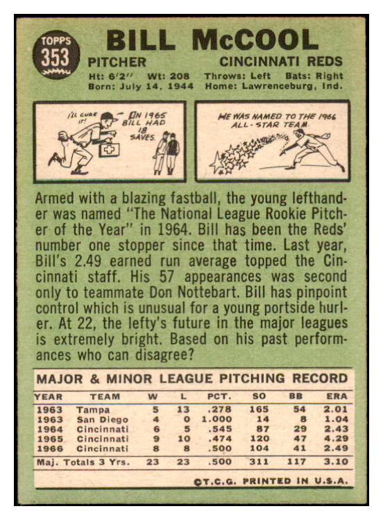 1967 Topps #353 Bill McCool Reds Signed Autographed 509312
