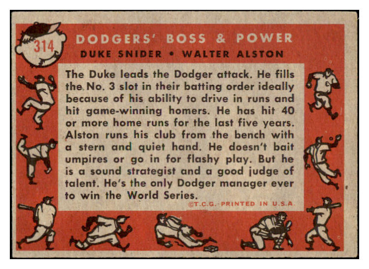 1958 Topps Baseball #314 Duke Snider Walter Alston EX 513406