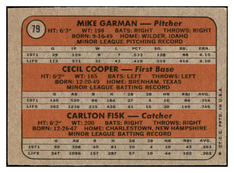 1972 Topps Baseball #079 Carlton Fisk Red Sox EX+/EX-MT 517089