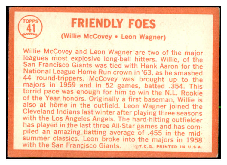 1964 Topps Baseball #041 Willie McCovey Leon Wagner VG-EX 520042