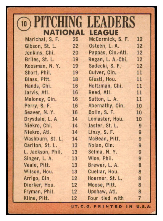1969 Topps Baseball #010 N.L. Win Leaders Bob Gibson VG-EX 520087