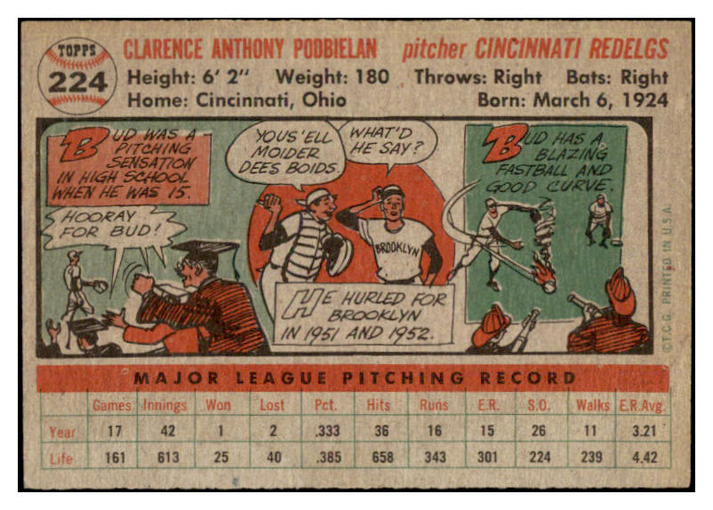 1956 Topps Baseball #224 Bud Podbielan Reds EX-MT 520193