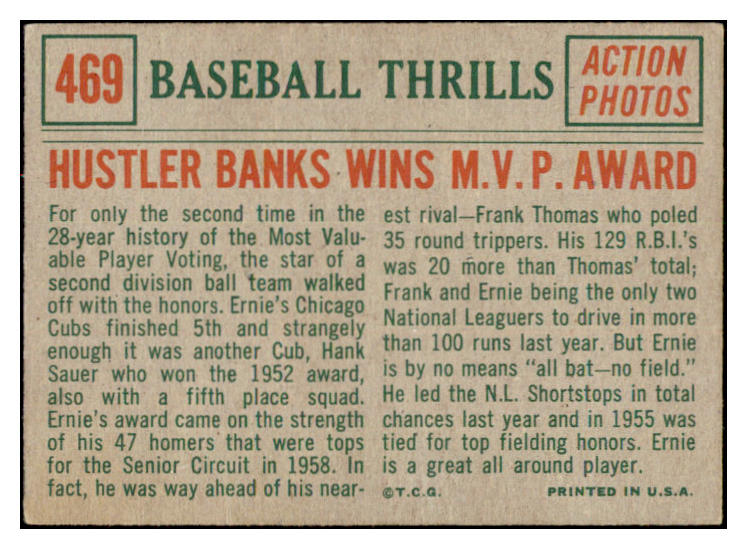1959 Topps Baseball #469 Ernie Banks IA Cubs EX-MT 522387