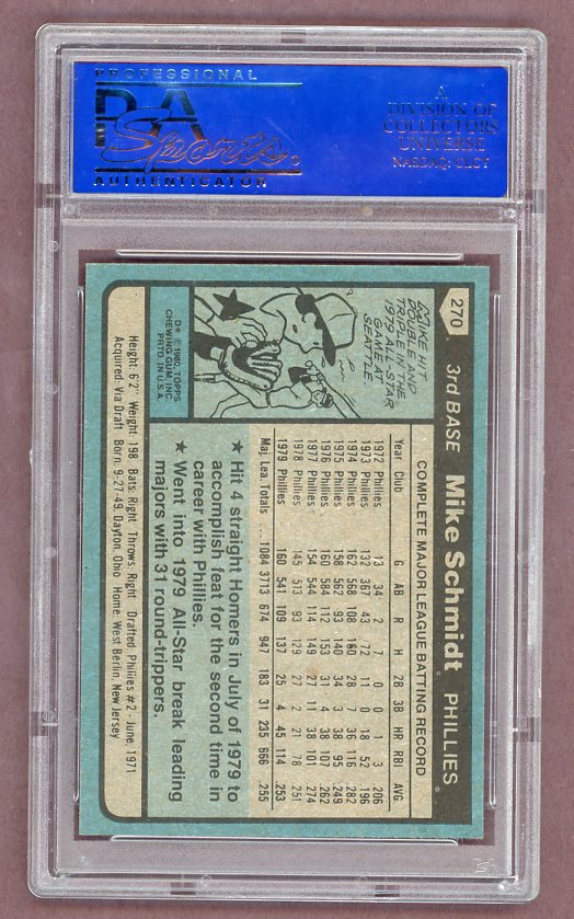 1980 Topps Baseball #270 Mike Schmidt Phillies PSA 9 MINT 523029