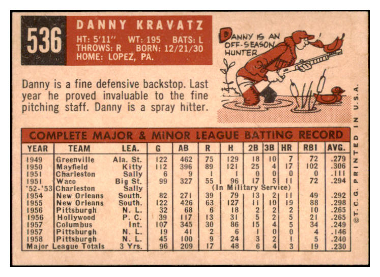 1959 Topps Baseball #536 Dan Kravitz Pirates EX-MT 524364